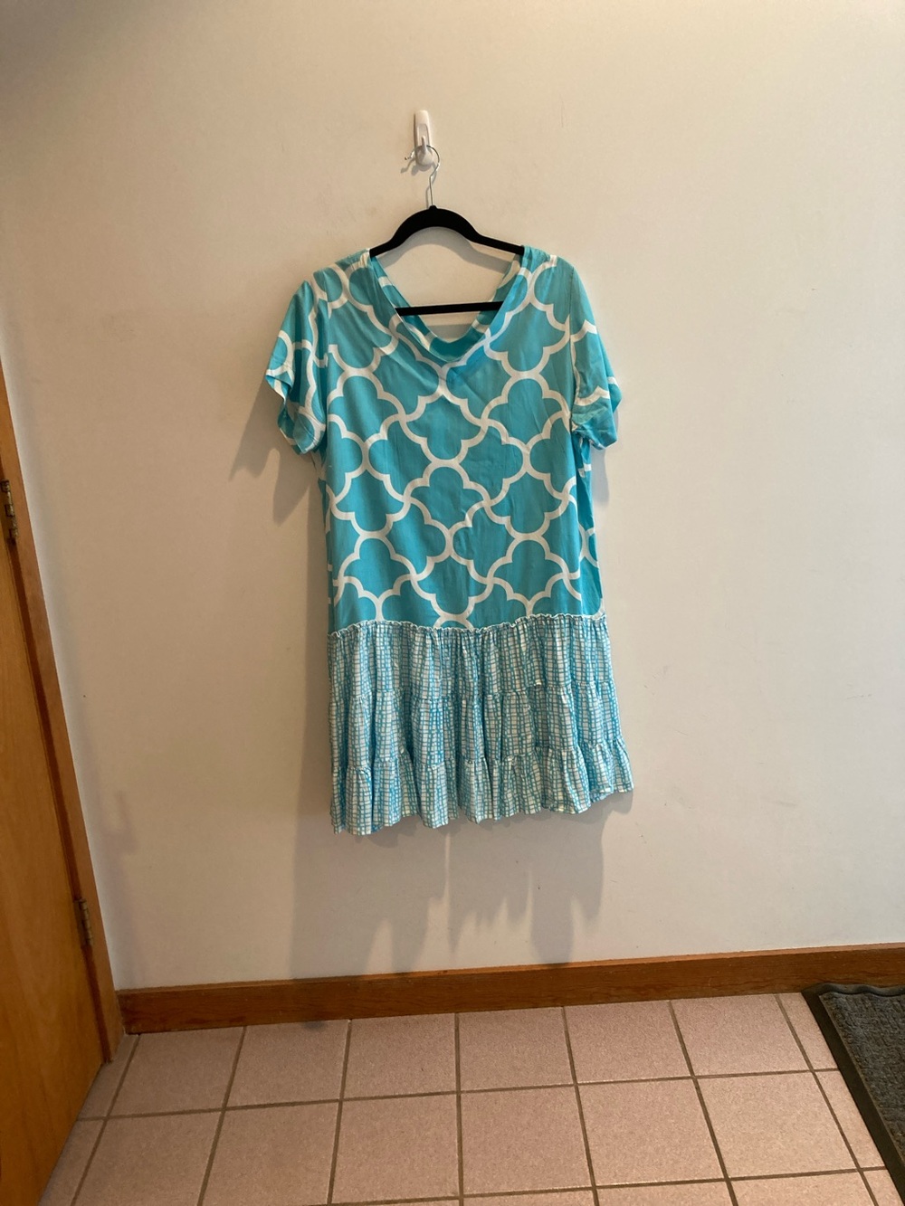 Turquoise Patterned V-Neck Tunic Dress